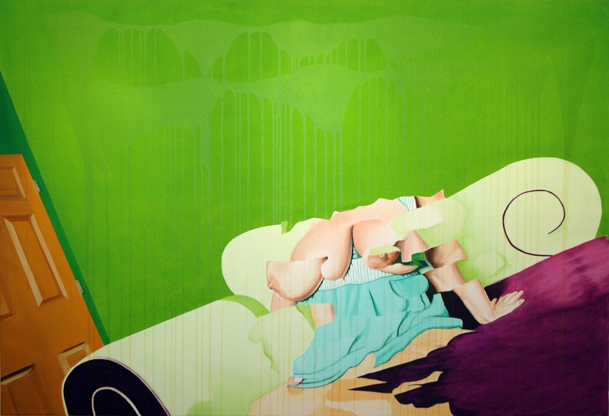 Urban And Pop Abstract Oil Painting By Kujbus Janos, 75 X 51", Erotic Puzzle, Original Artwork