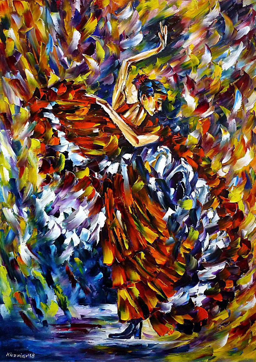 Expressive Oil Painting , Flamenco Dancer Iv By Mirek Kuzniar, 20 X 28, Artwork For Sale On Artfinder