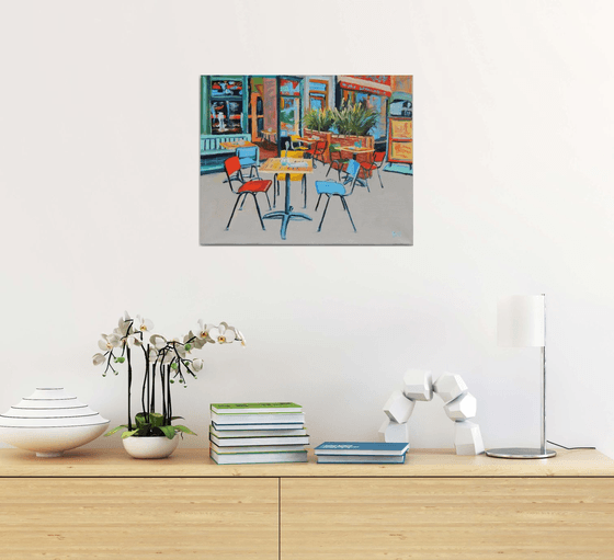 Street scene in Amsterdam. Cafe.  Cityscape 50x40cm.