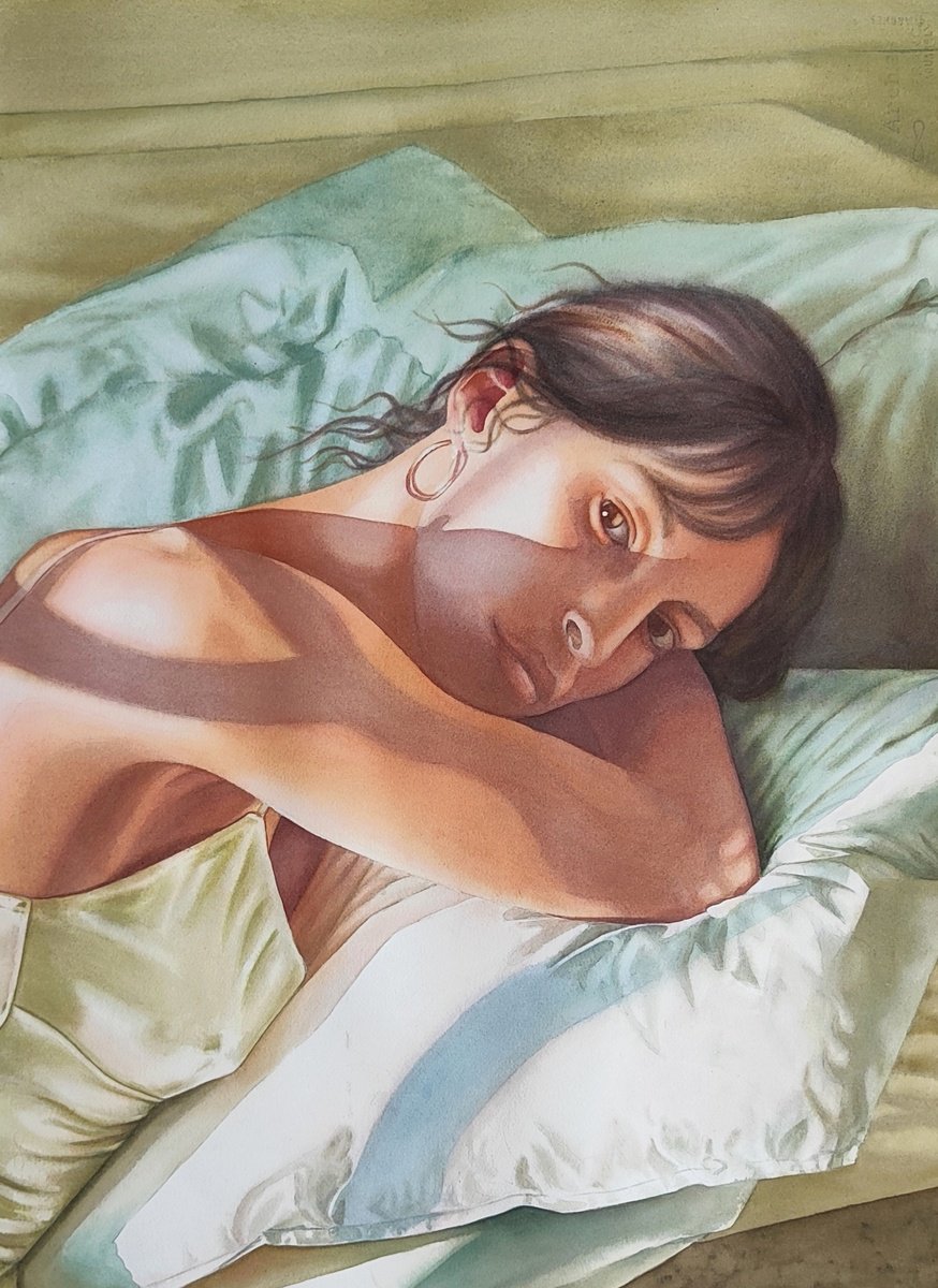 Photorealistic Portrait Watercolour By Zhanna Utkina, 22 X 30", First Light, Original Artwork