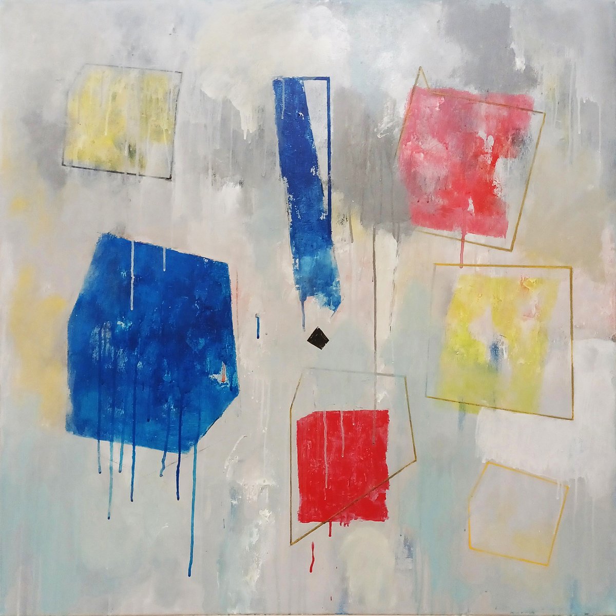 Geometric Abstract Acrylic Painting By Luis Medina, 39 X 39", Forms 3, Original Artwork