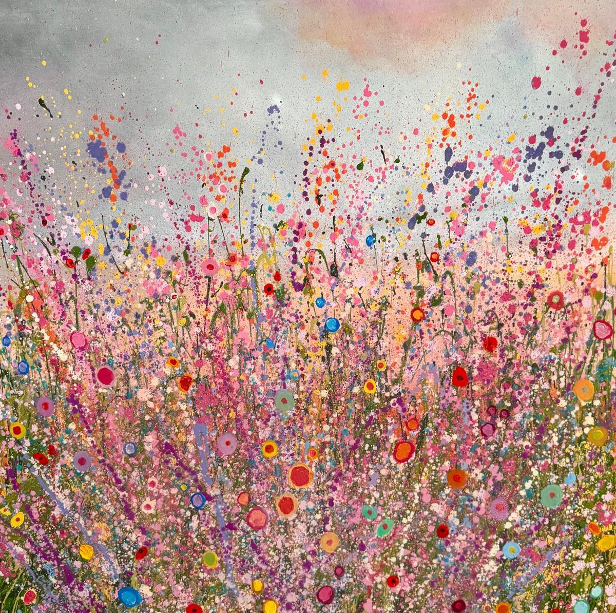 Impressionistic Botanical Oil Painting By Yvonne Coomber, 47 X 47", All The Earths Jewels Sing, Original Artwork