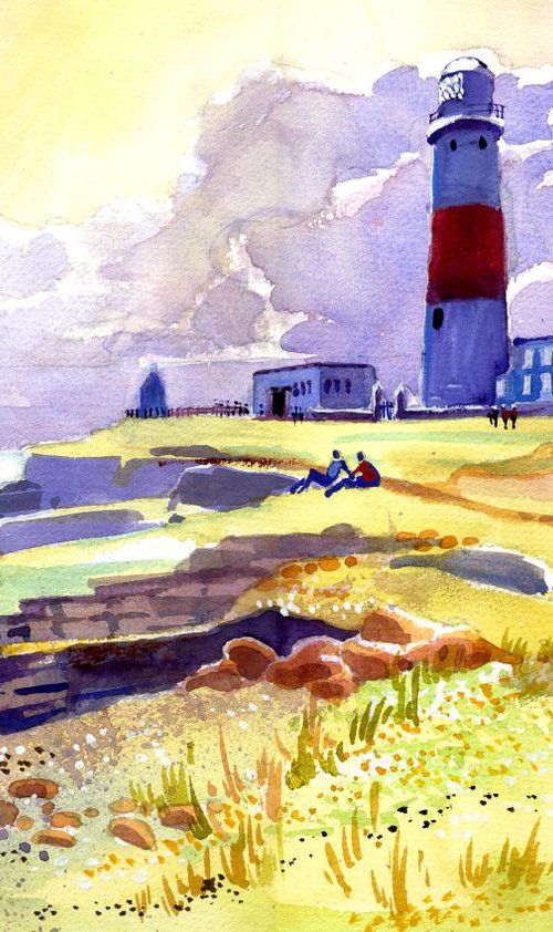 Portland Bill Lighthouse. Weymouth, Dorset. Cliffs & Sky by Peter Day