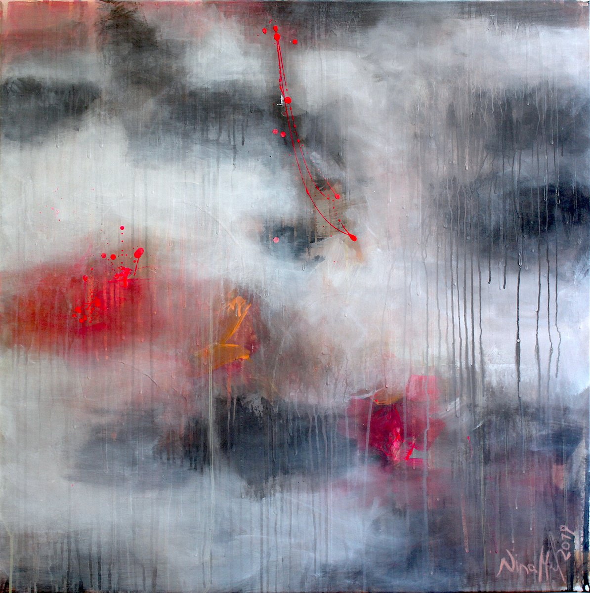 Abstract Acrylic Painting By Nina Mahnik, 39 X 39", Completely Smoked Up, Original Artwork