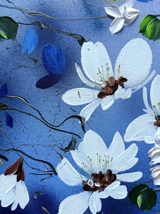 Pearl Roses in Blue Silence