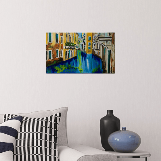 Venice. Canal . Water reflections. Oil painting, palette knife artwork