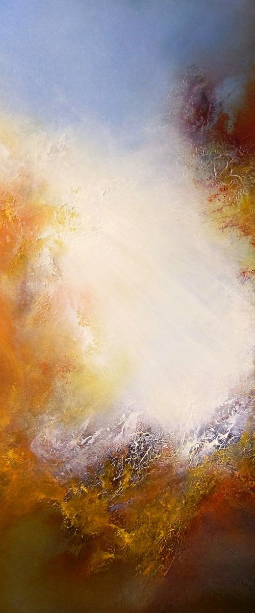 In the Beginning III (Abstract/Expressionist oil painting on deep edge canvas 70cms X 50cms) by Gillian Luff