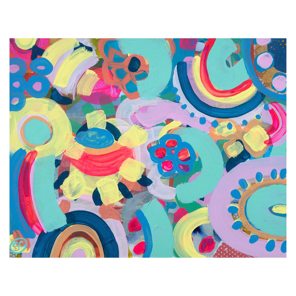 Organic Abstract Acrylic Painting By Suzie Cumming, 20 X 16", Carnival Two, Original Artwork