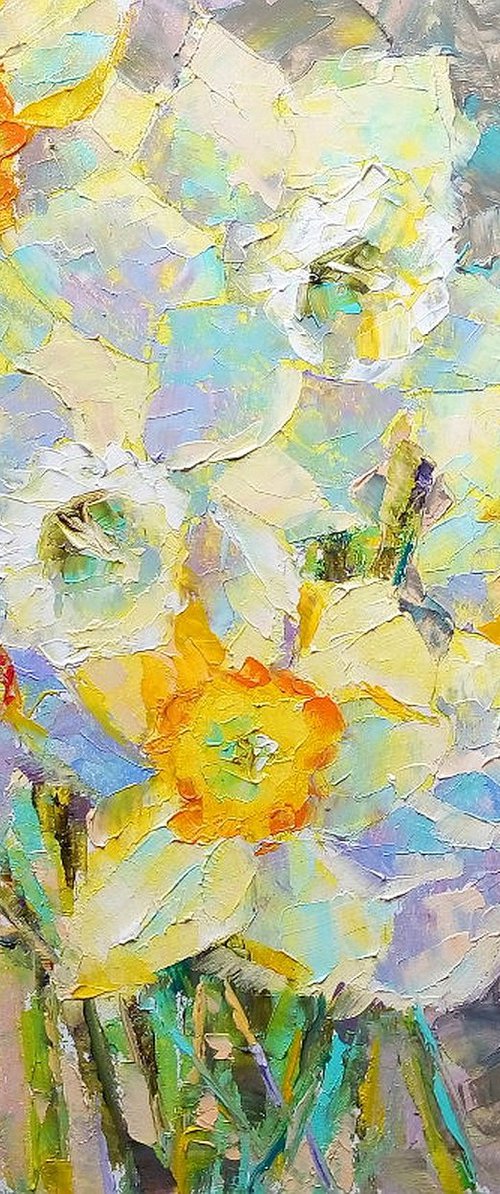 Daffodils on a gray background by Valerie Lazareva