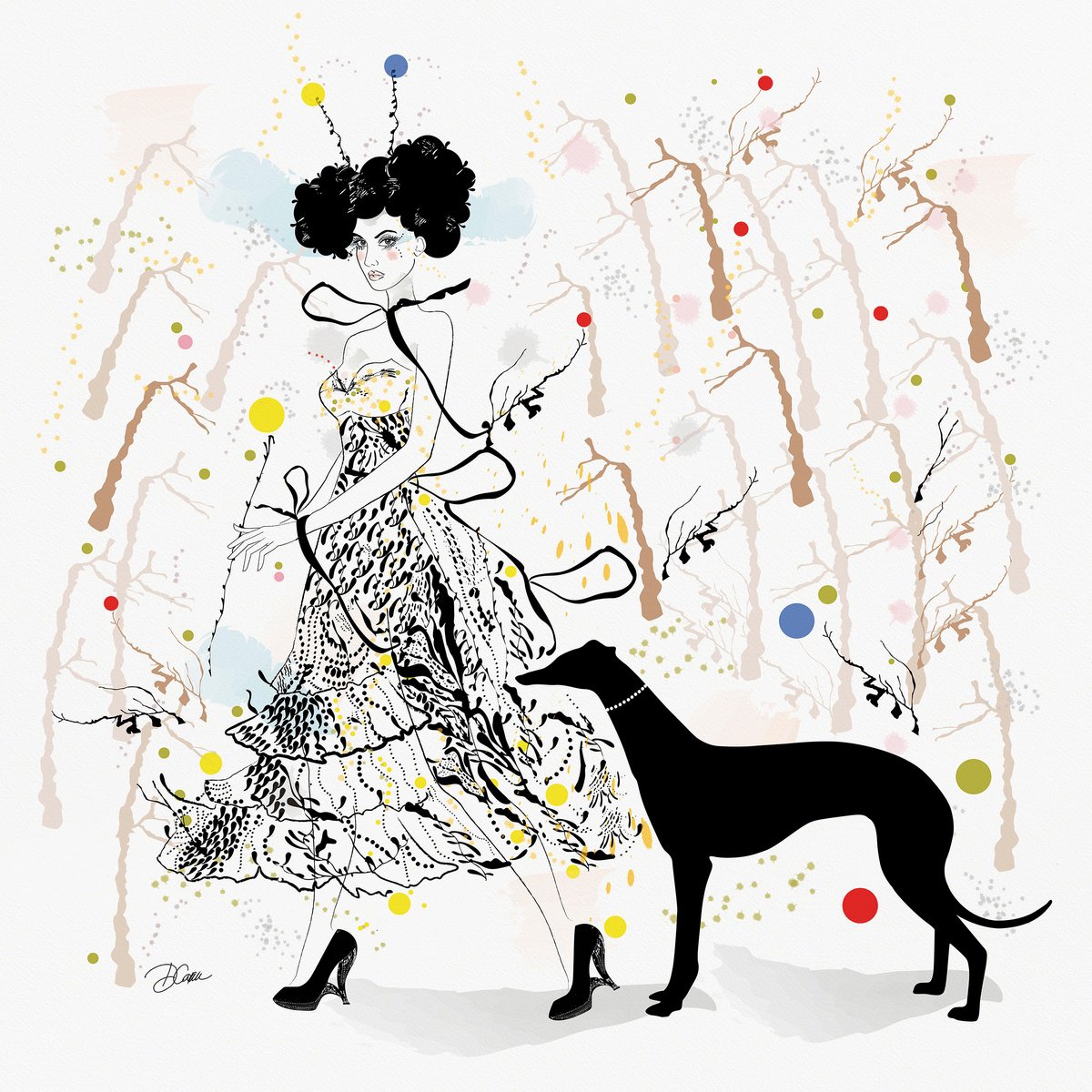 Illustrative Animal Print By Artemisia, 12 X 12, Juliette And Her Dog, Original Artwork