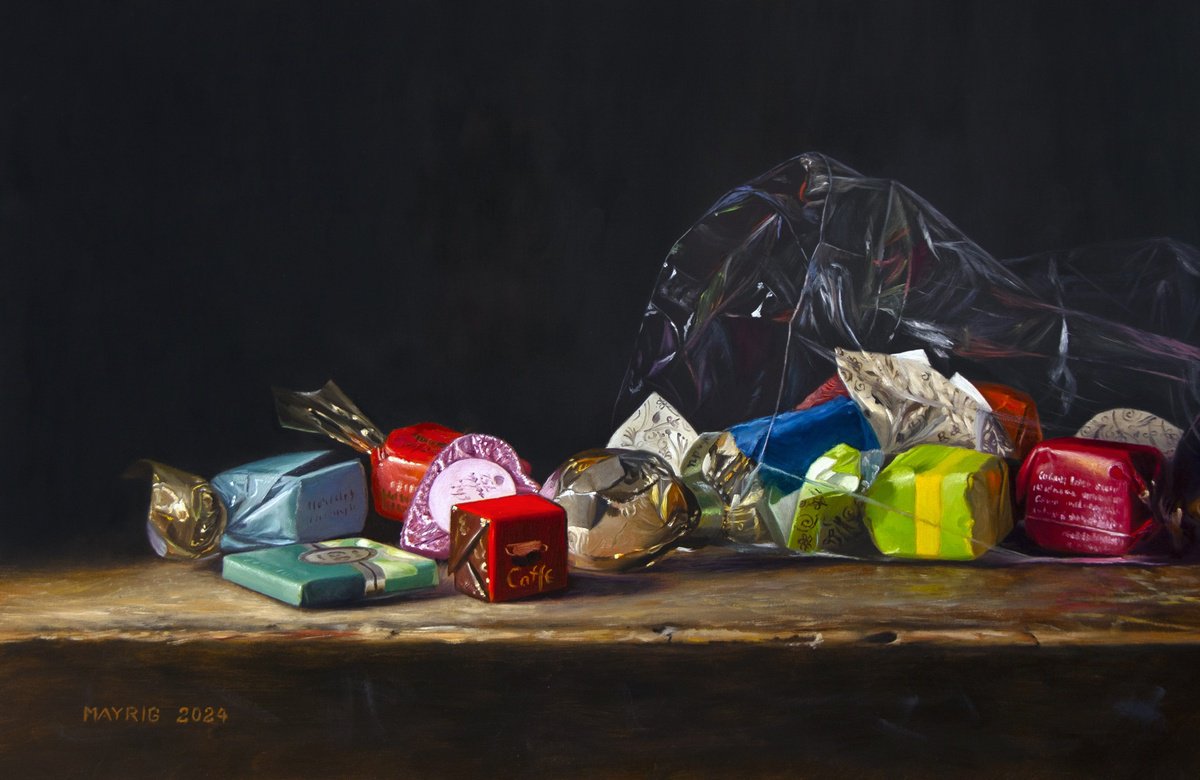 Photorealistic Still Life Oil Painting By Mayrig Simonjan, 20 X 13", Tempting Italian Chocolates, Original Artwork