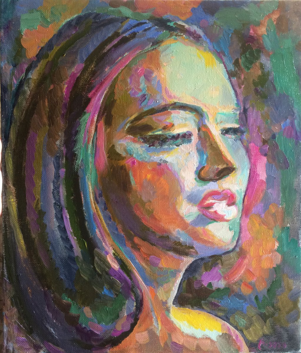 PORTRAIT - female face, portraiture, original oil painting, Valentine