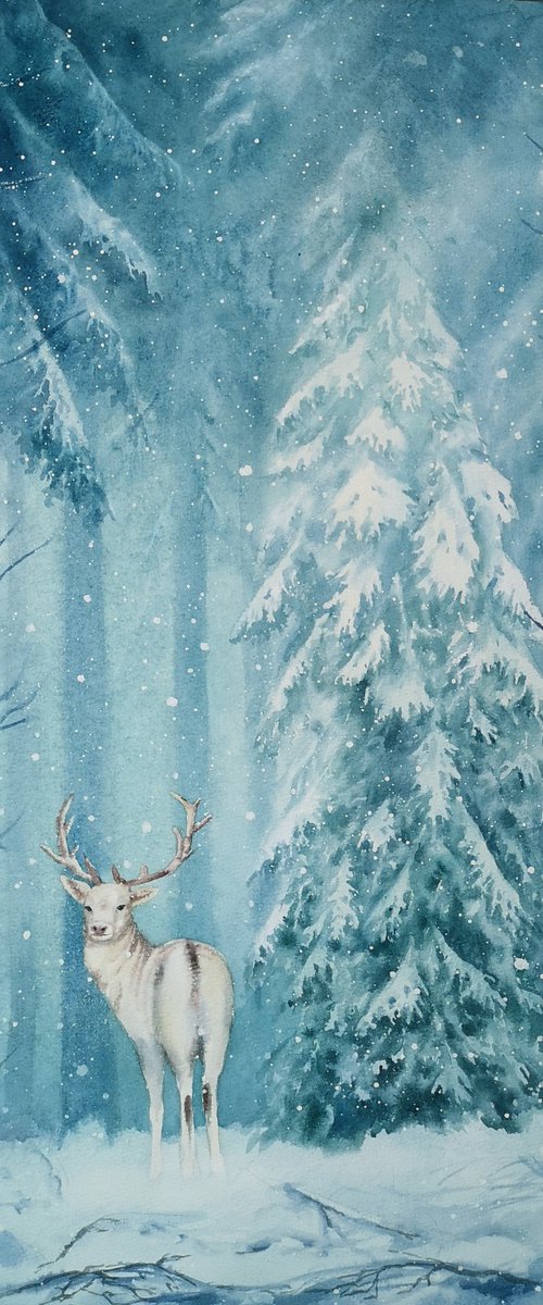 Spirit of the Forest - The Whi by Olga Beliaeva Watercolour