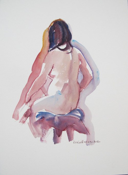 Seated female nude back view by Rory O’Neill