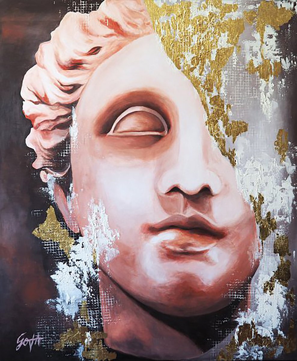 Impressionistic Portrait Acrylic Painting By Nicolas Goia, 39 X 47", Ephebe 2, Original Artwork