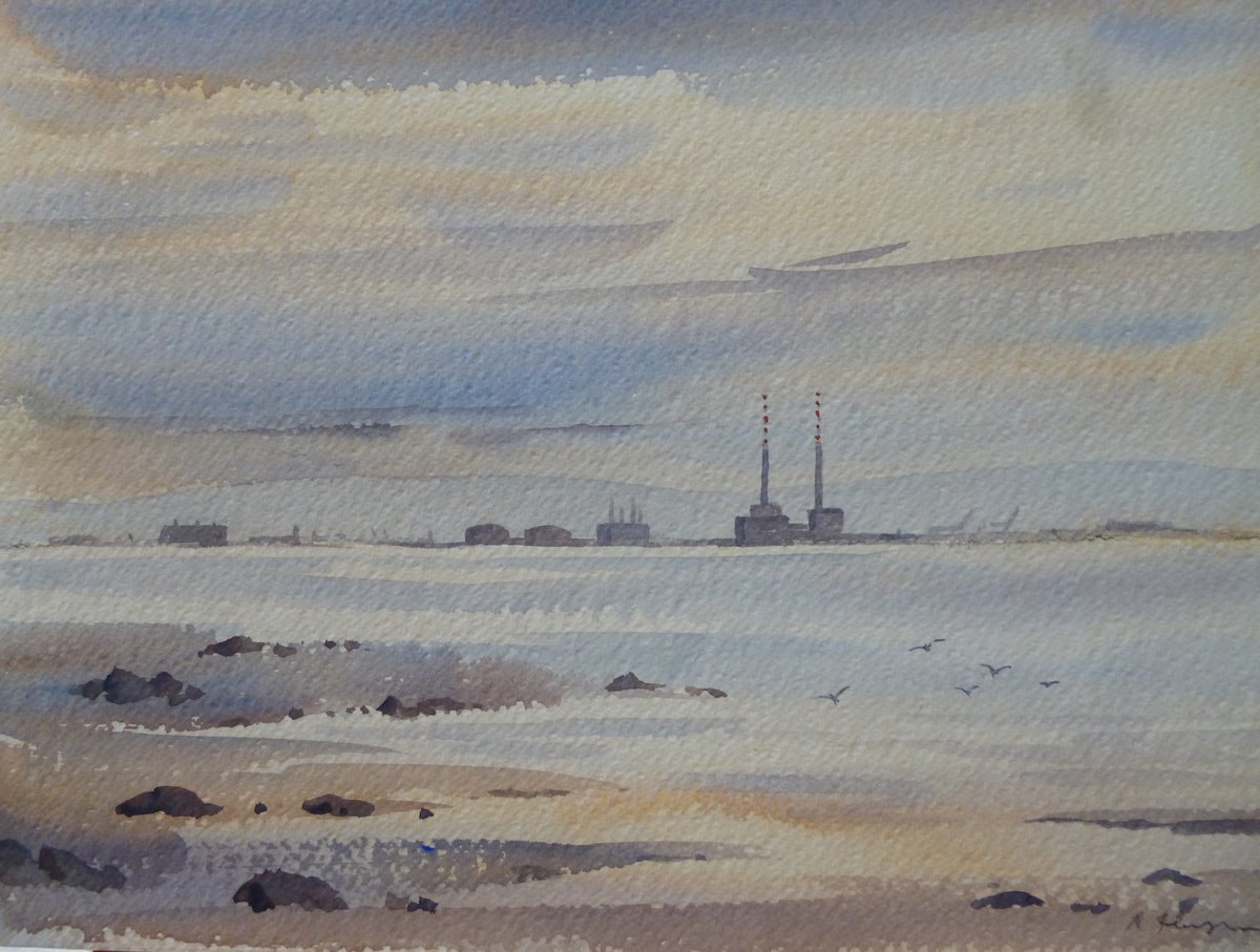 Expressive Landscape Watercolour By Maire Flanagan, 15 X 11", View Of Dublin Bay, Original Artwork