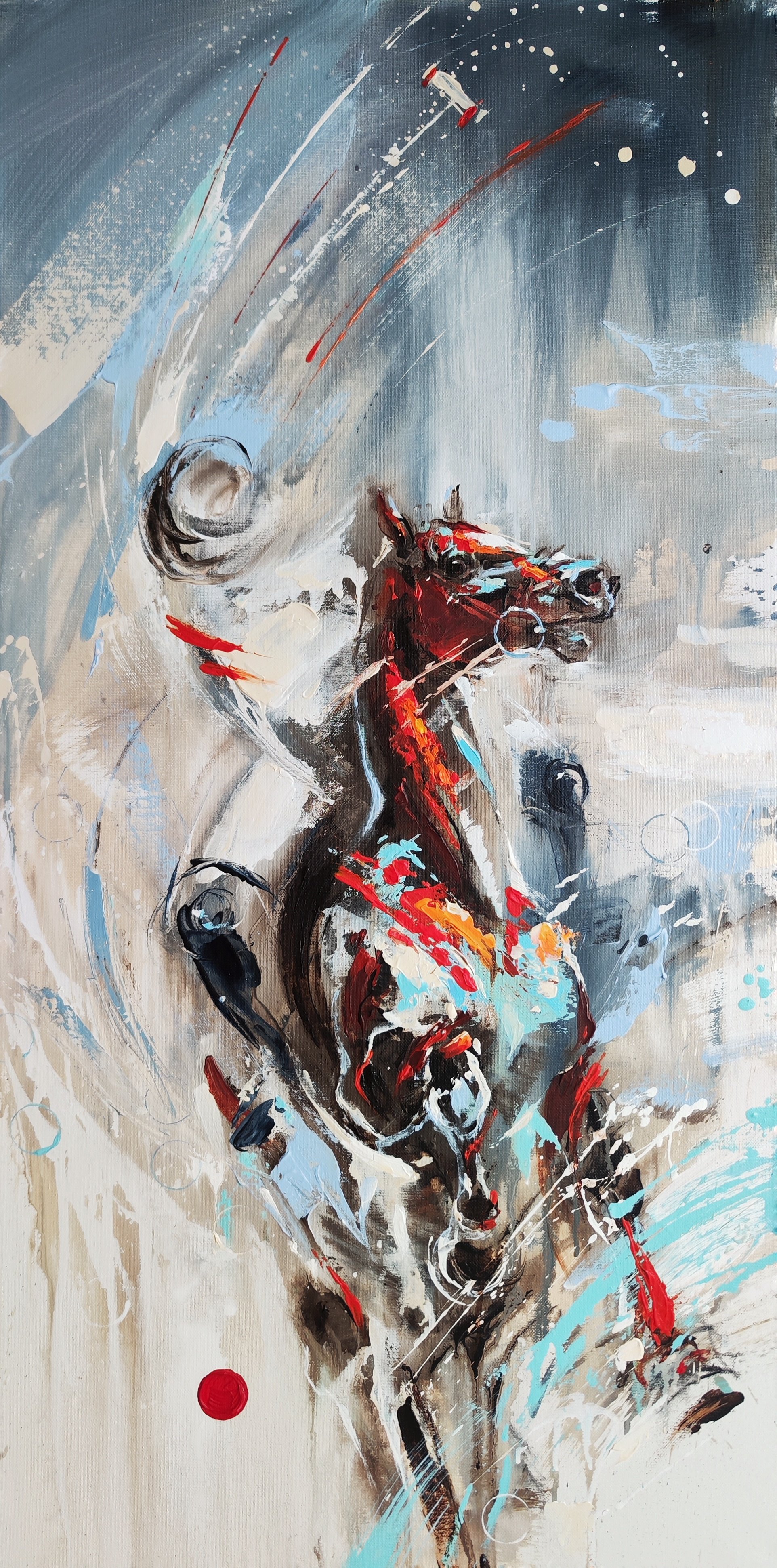 Expressive Animal Acrylic Painting By Anna Cher, 18 X 36, Ride The Storm, Original Artwork