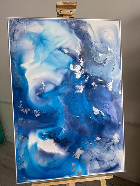 Silver Blue Large Abstract