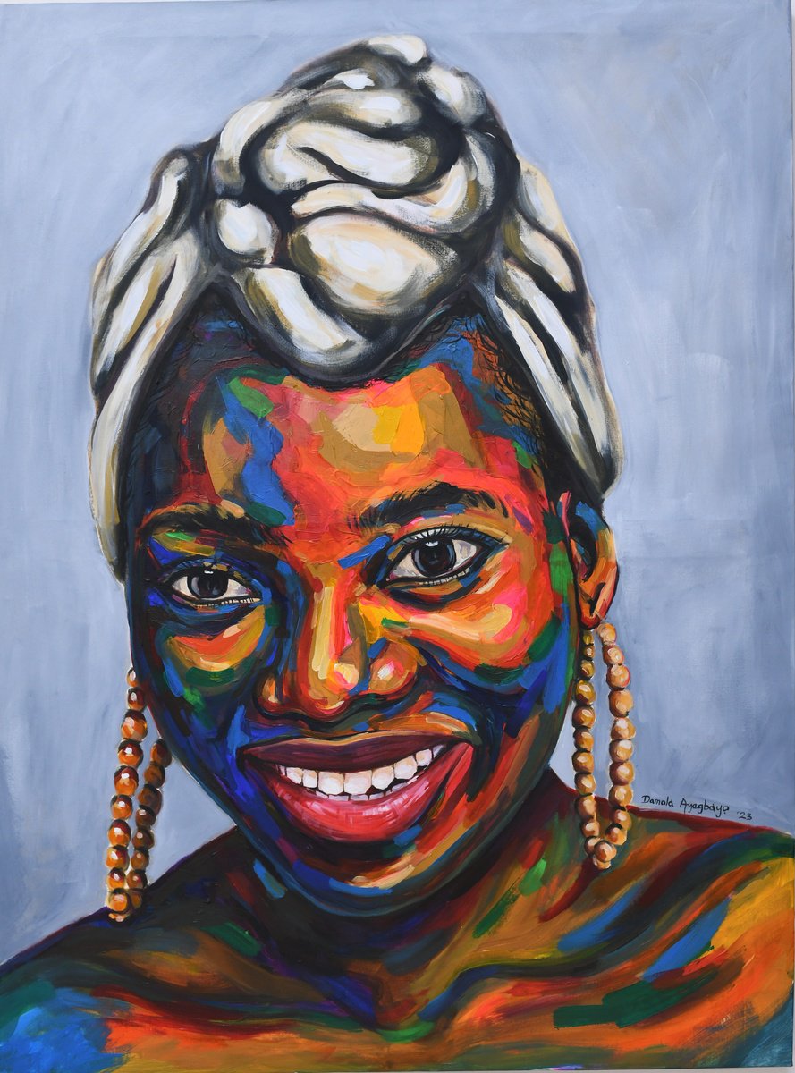 Expressive Portrait Acrylic Painting By Damola Ayegbayo, 36 X 48, Purpose Of Existence 12, Original Artwork