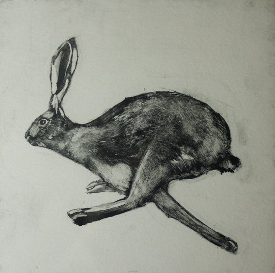 Running Hare Monoprint, Monotype Print, Framed and Ready to Hang