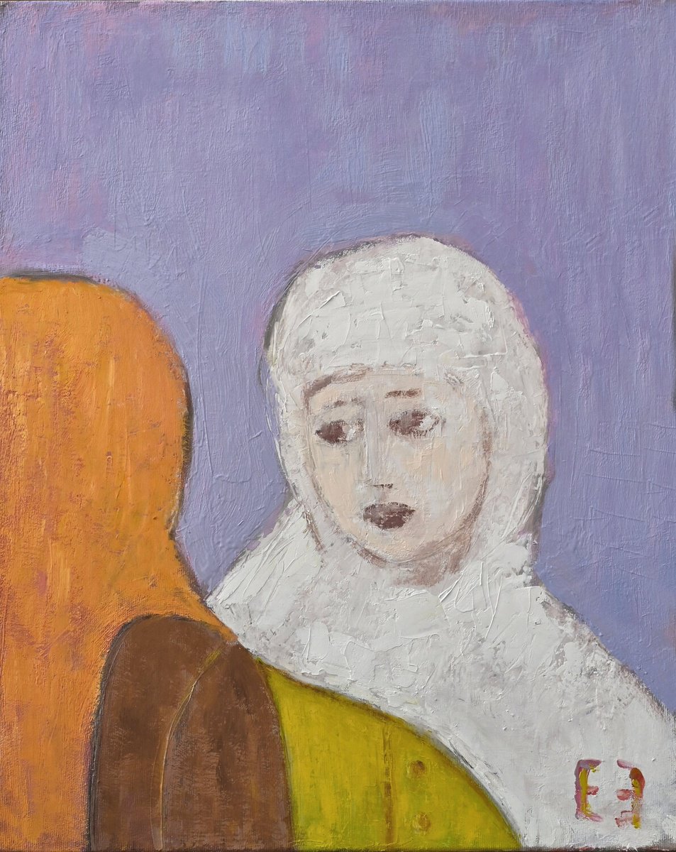 Impressionistic Portrait Oil Painting By Elena Zapassky, 16 X 20, Visitation (Jaffa), Original Artwork