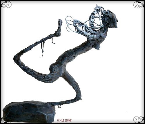 ANGELCAN'TDOWN Sculpture Clay, Iron, 22 X 22 cm, unique artwork by Lionel Le Jeune