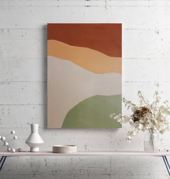 "Field" Green red orange abstract textured