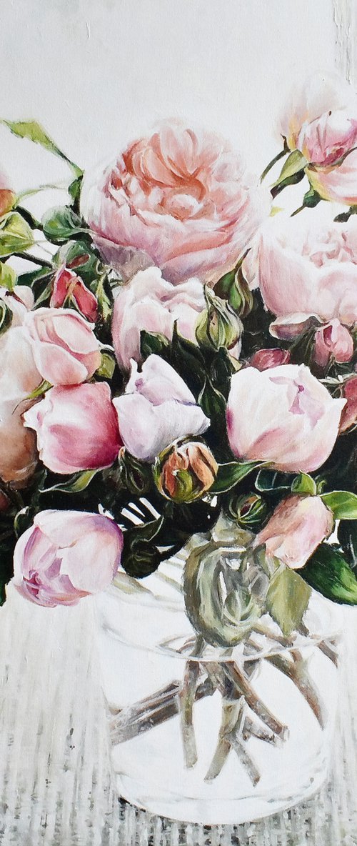 Oil painting "Peony roses in a jar" 80 * 80 cm by Ivlieva Irina by Irina Ivlieva