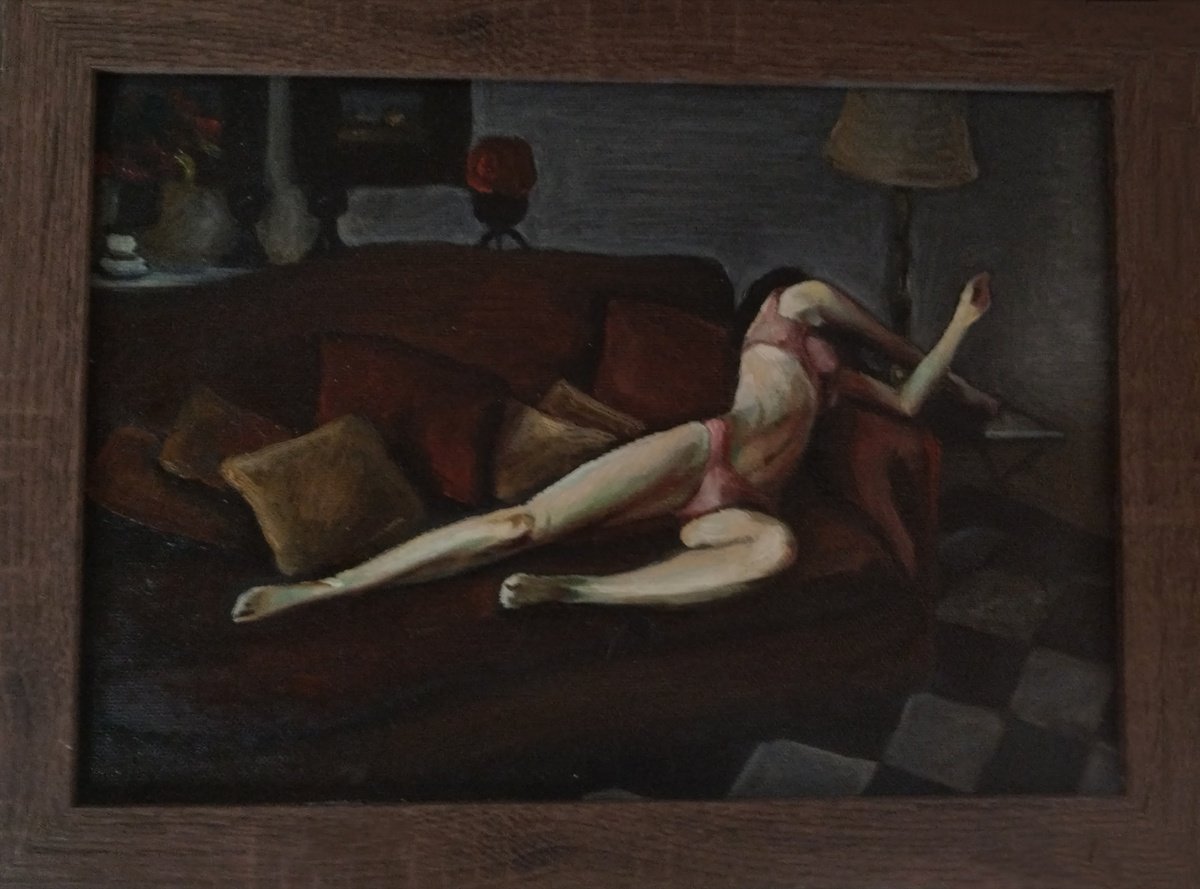 Portrait Oil Painting By Viktoria Deri, 13 X 10", Quiet Room, Original Artwork