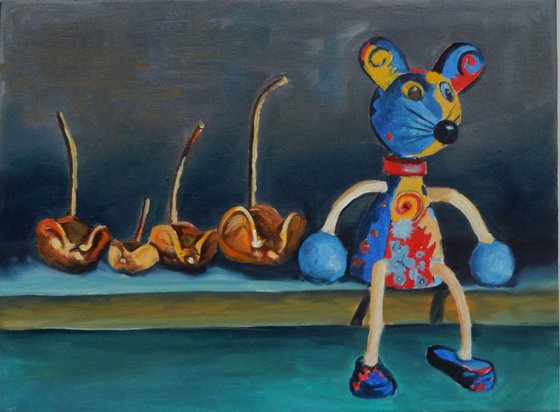 Mice of my mouse collection . Still life. 30x40cm