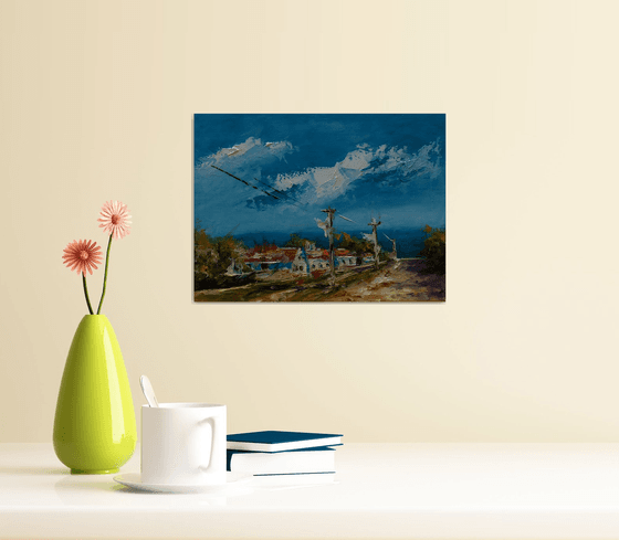 Old village in rural Croatia. Small oil painting