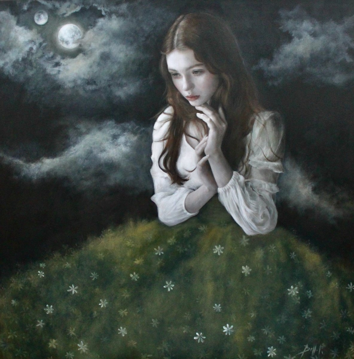 Expressive Portrait Acrylic Painting By Federica Belloli, 35 X 35, The Two Moons, Original Artwork