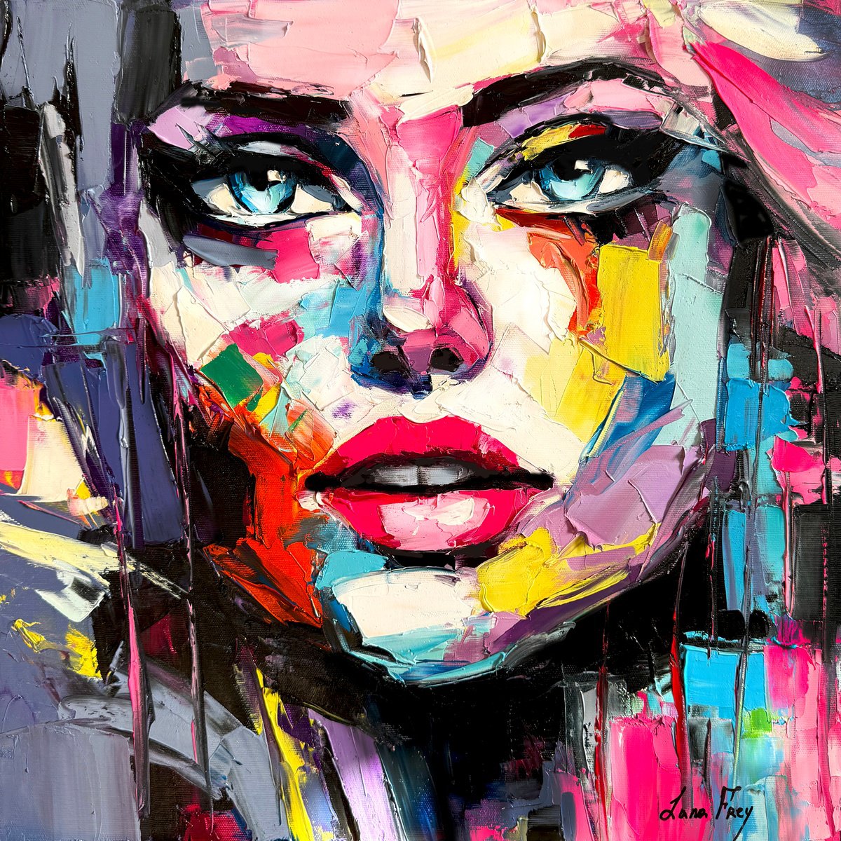 Expressive Portrait Oil Painting By Lana Frey, 20 X 20", In The Rays Of Dawn, Original Artwork