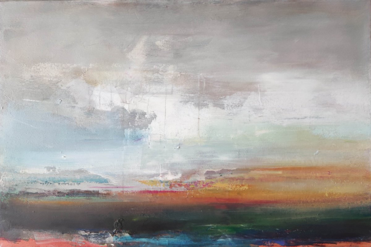 Organic Landscape Acrylic Painting By Viktoria Shvoren, 35 X 24", New Sky, Original Artwork