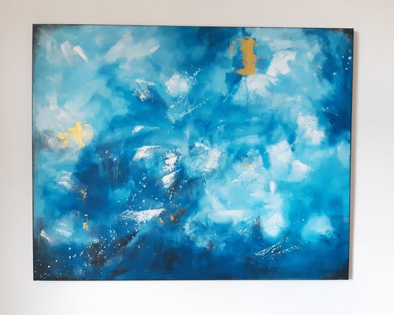 Diving in Deep Sea – Abstract in Blue and Gold