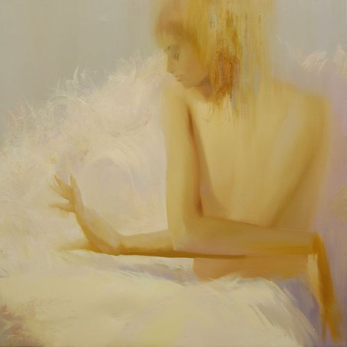 White figurative painting  " White Dream" (135b15) by Yuri Pysar