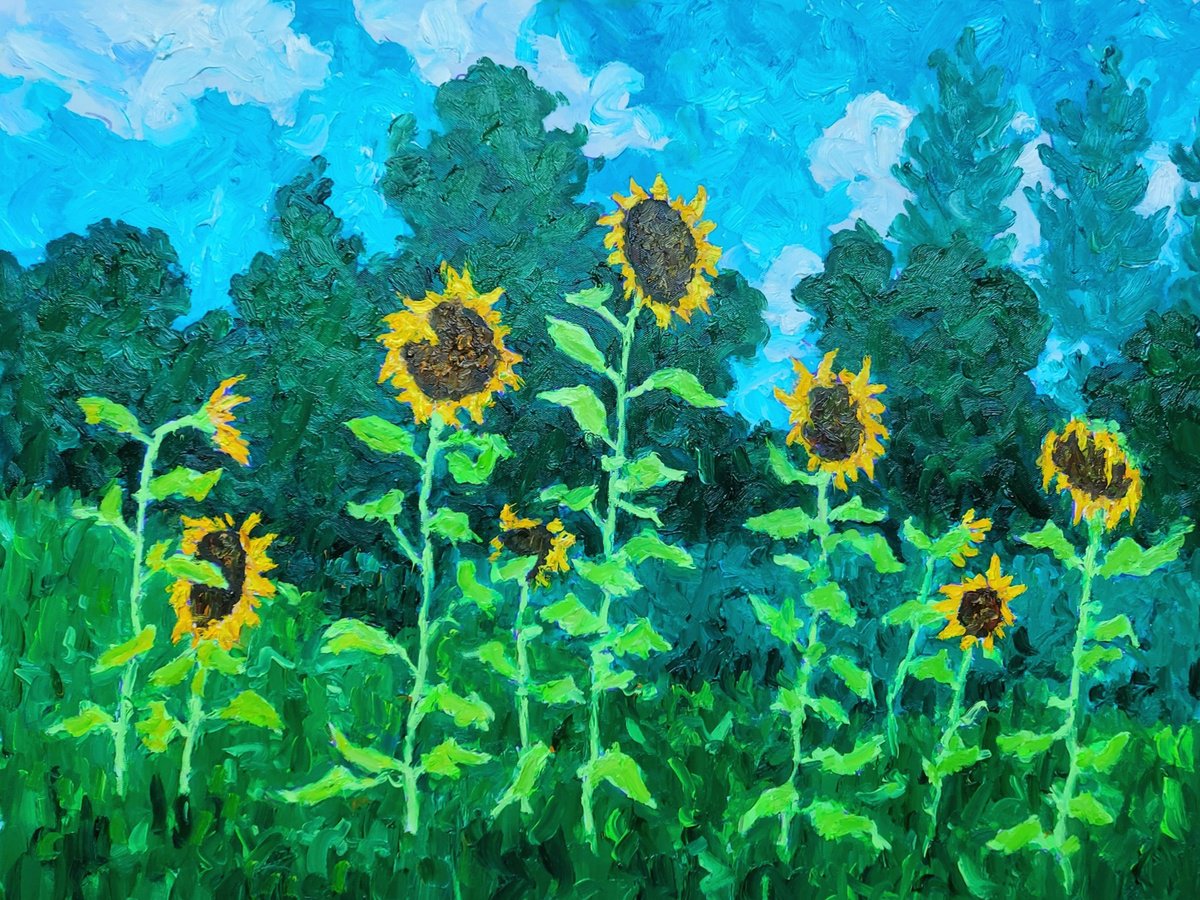 Botanical Oil Painting By Colin Ross Jack, 26 X 20, Sunflowers In Friend