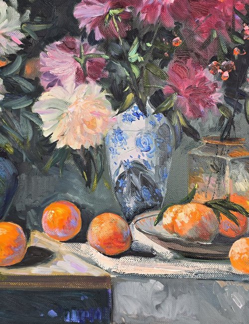 Still Life with Peonies and Oranges by Gulshaba Abbasova