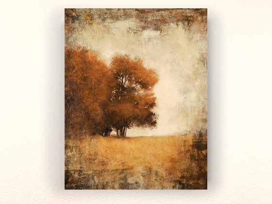 Autumn Oak Trees 221229, Tonal tree impressionist oil painting