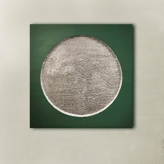 "Green Mars" Silver abstract textured art