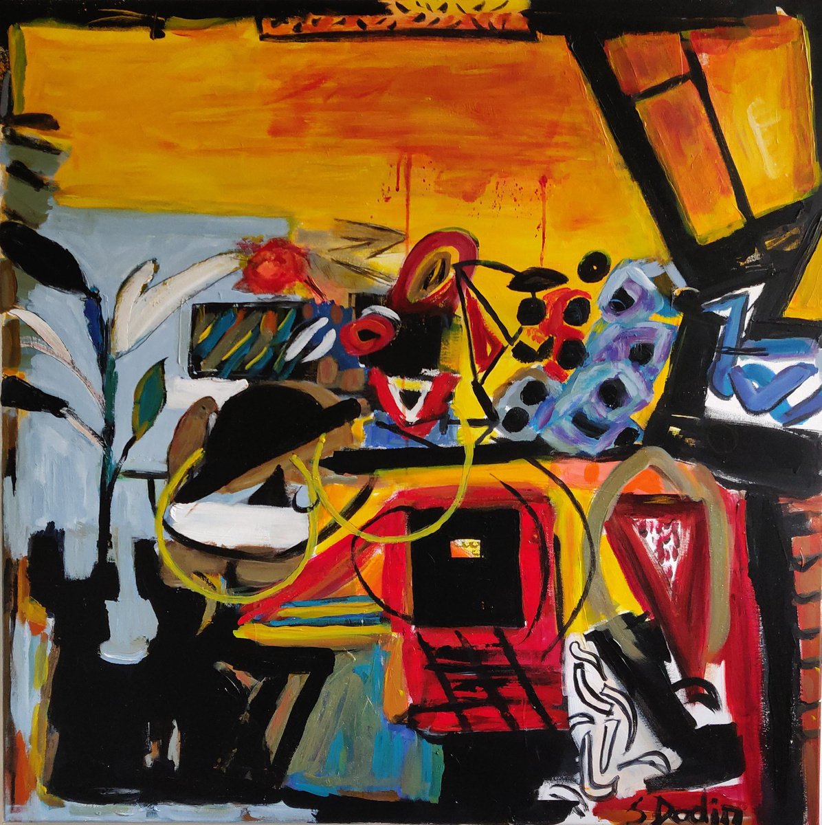 Abstract Acrylic Painting By Sylvie Dodin, 39 X 39", Colour Of Autumn, Original Artwork