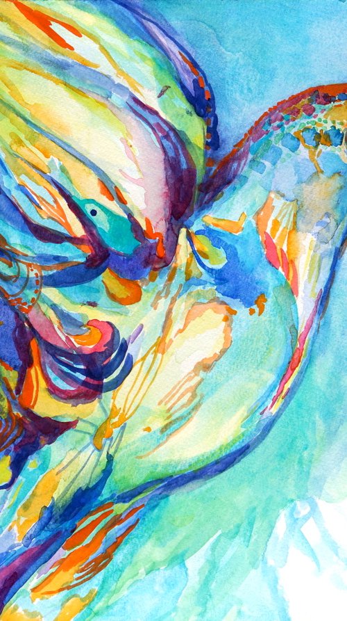 Colibri on turquoise sky by Carolin Goedeke