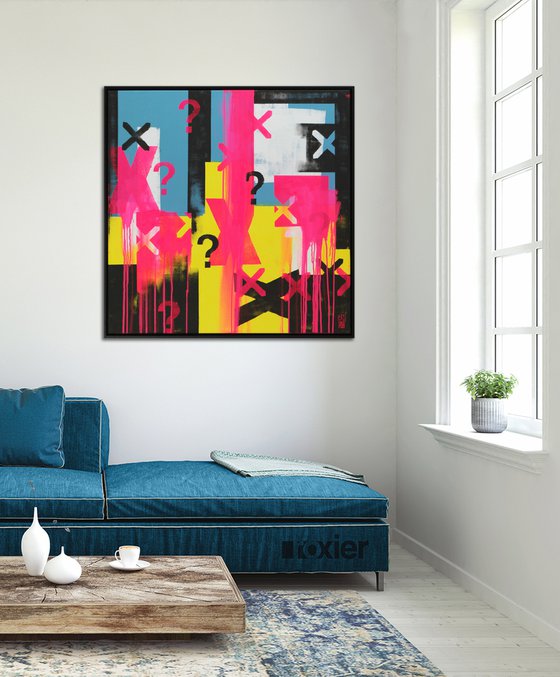 Typopop in Neon - Incl Black Frame - 95 x 95 cm - Ronald Hunter - 17M