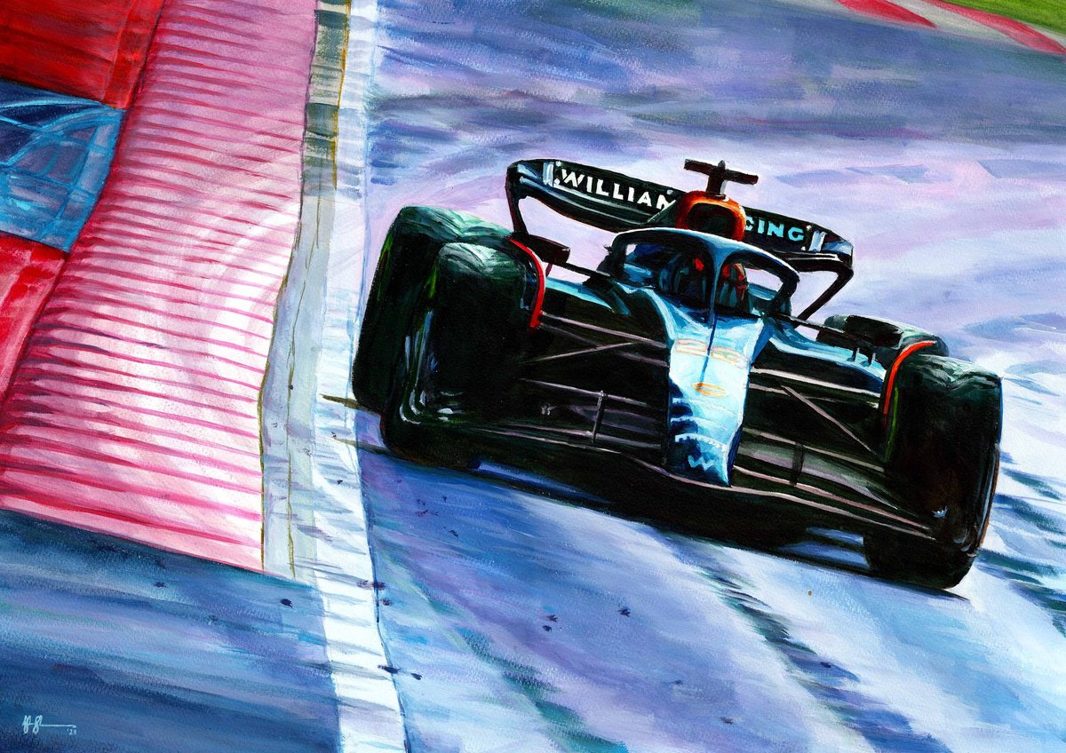 Impressionistic Transport Acrylic Painting By Alex Stutchbury, 18 X 25, Alex Albon 2023 Canadian Gp, Original Artwork