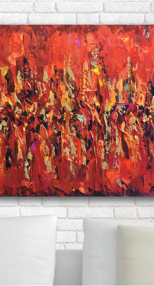 Red The Color of Love - Large Abstract Painting by Olga Tkachyk