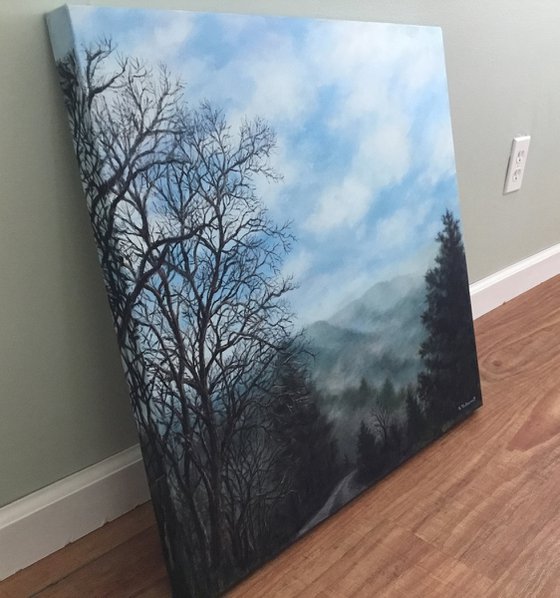 Blue Ridge Morning Mists - oil 23.75X23.75 inch canvas (SOLD)