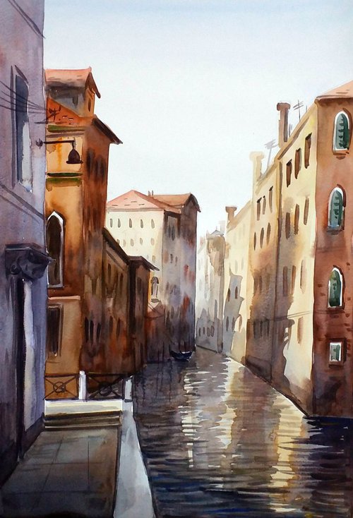 Beauty of Morning Venice - Watercolor Painting by Samiran Sarkar