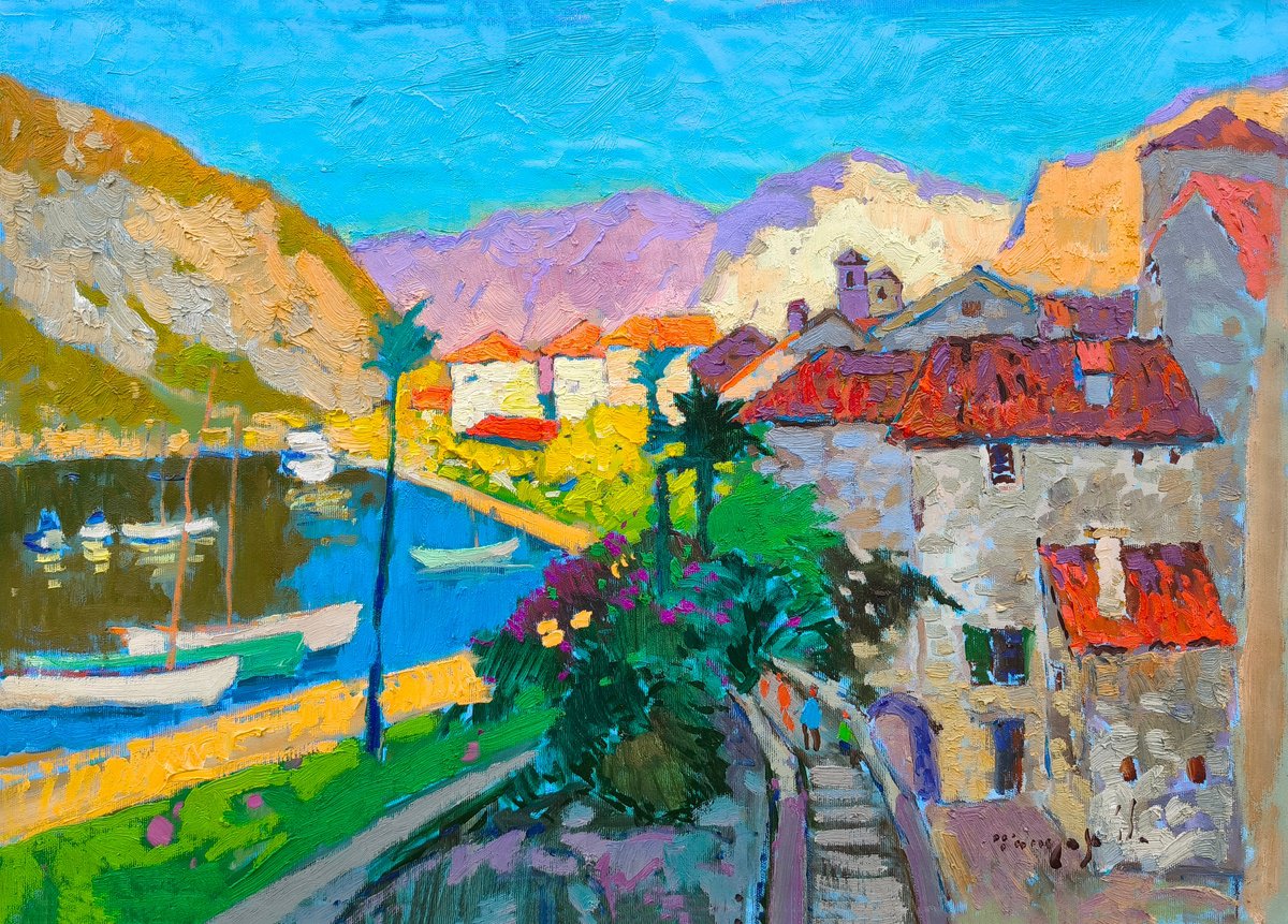 Impressionistic Landscape Oil Painting By Alexander Shandor, 26 X 19, Kotor, Original Artwork