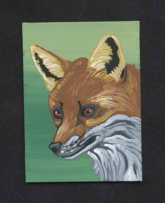 ACEO ATC Original Miniature Painting Red Fox Wildlife Art-Carla Smale