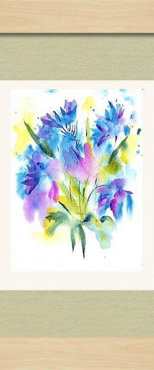 Painterly blue flowers by Asha Shenoy